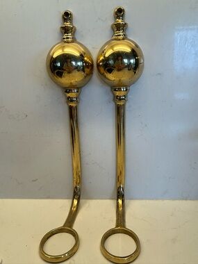 Vintage pair solid brass wall-hanging bud vase or candle sconces, 14 in H
.